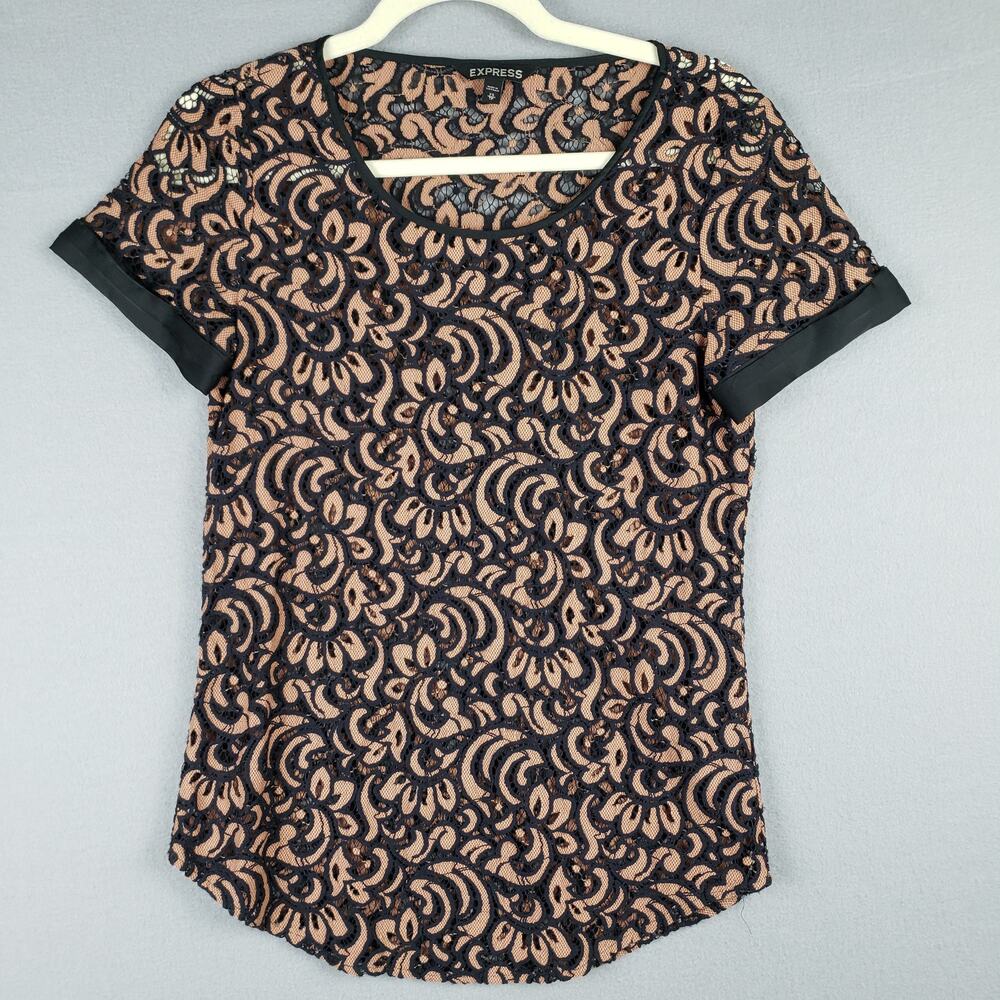 Y2K Express Womens Size XS Two Tone Lace Going Out Top Black Brown Feminine Goth